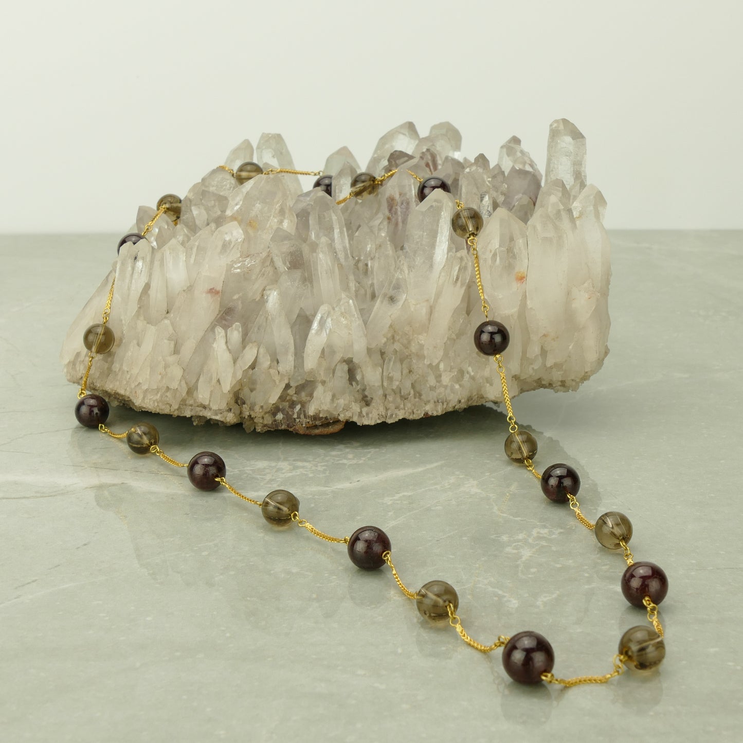 Garnet and Smoky Quartz Necklace