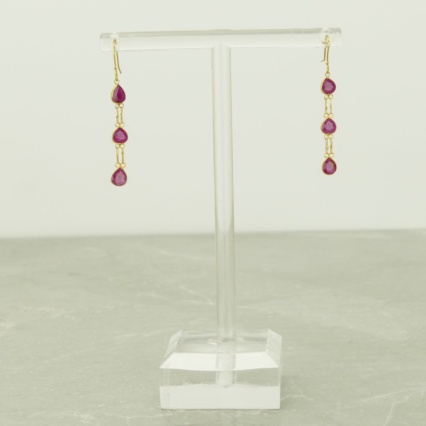 Ruby-Pear Dangle Earrings