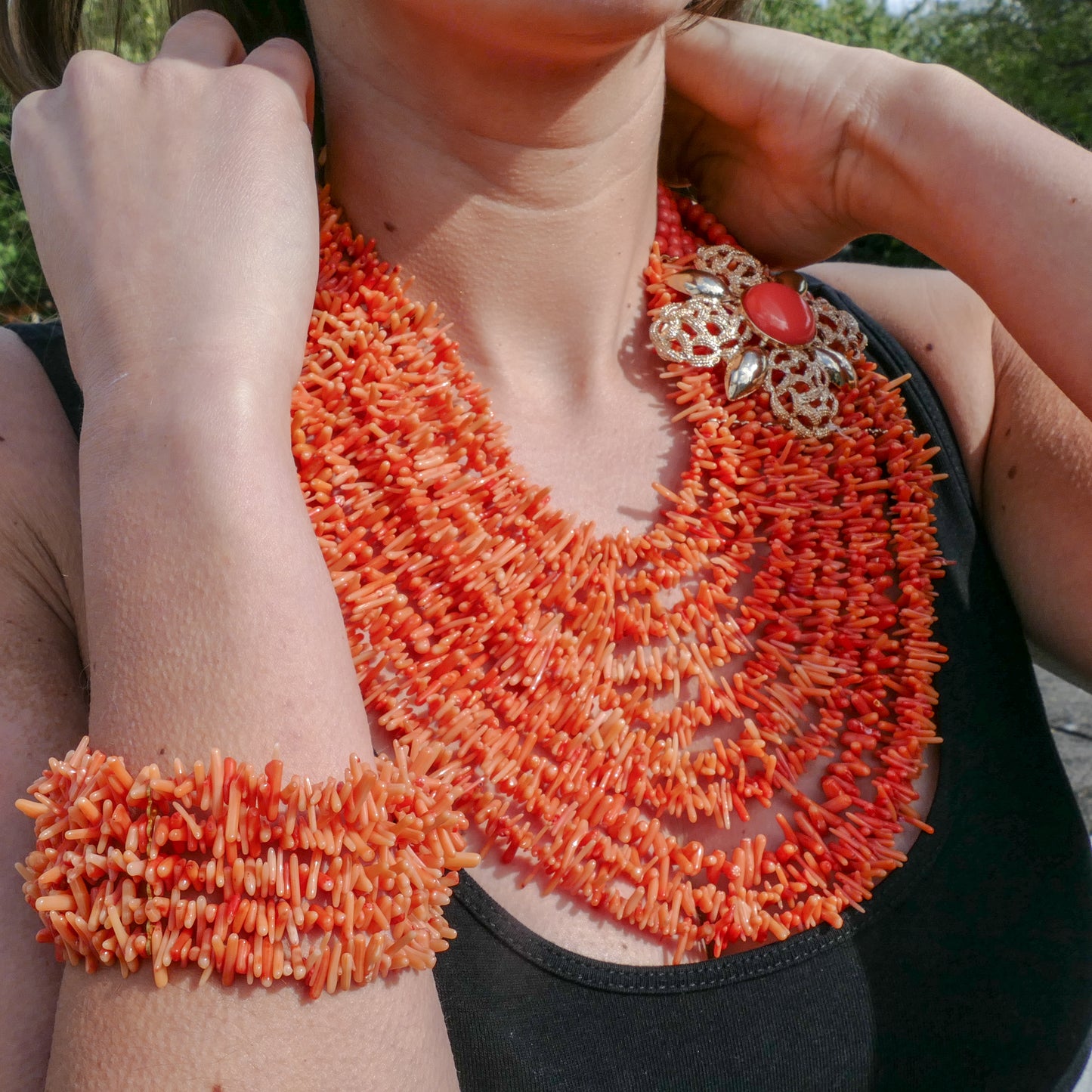 Red Coral Necklace & Bracelet Set