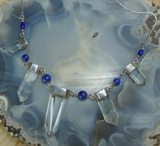 Rock Crystal with Phantoms and Lapis Lazuli Necklace